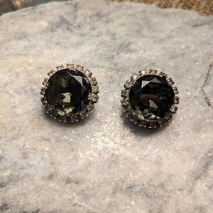 Vintage Smoky Gray-green Faceted Clip On Earrings